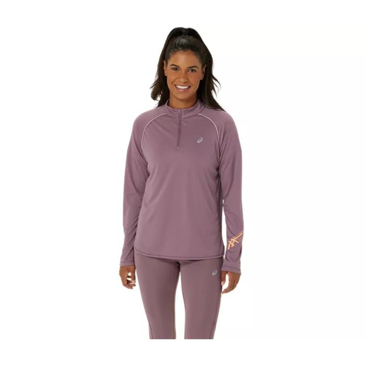 Asics Icon 1/2 Zip Langarm Lila Damen T-Shirt, Größe XS.