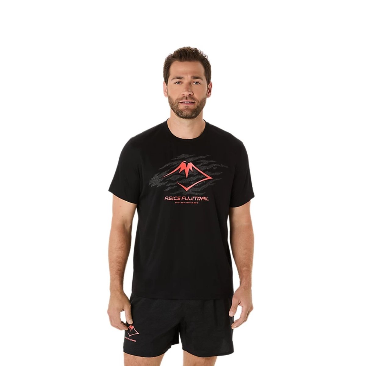 Asics Fujitrail Logo SS T-Shirt Schwarz Rot, Größe S