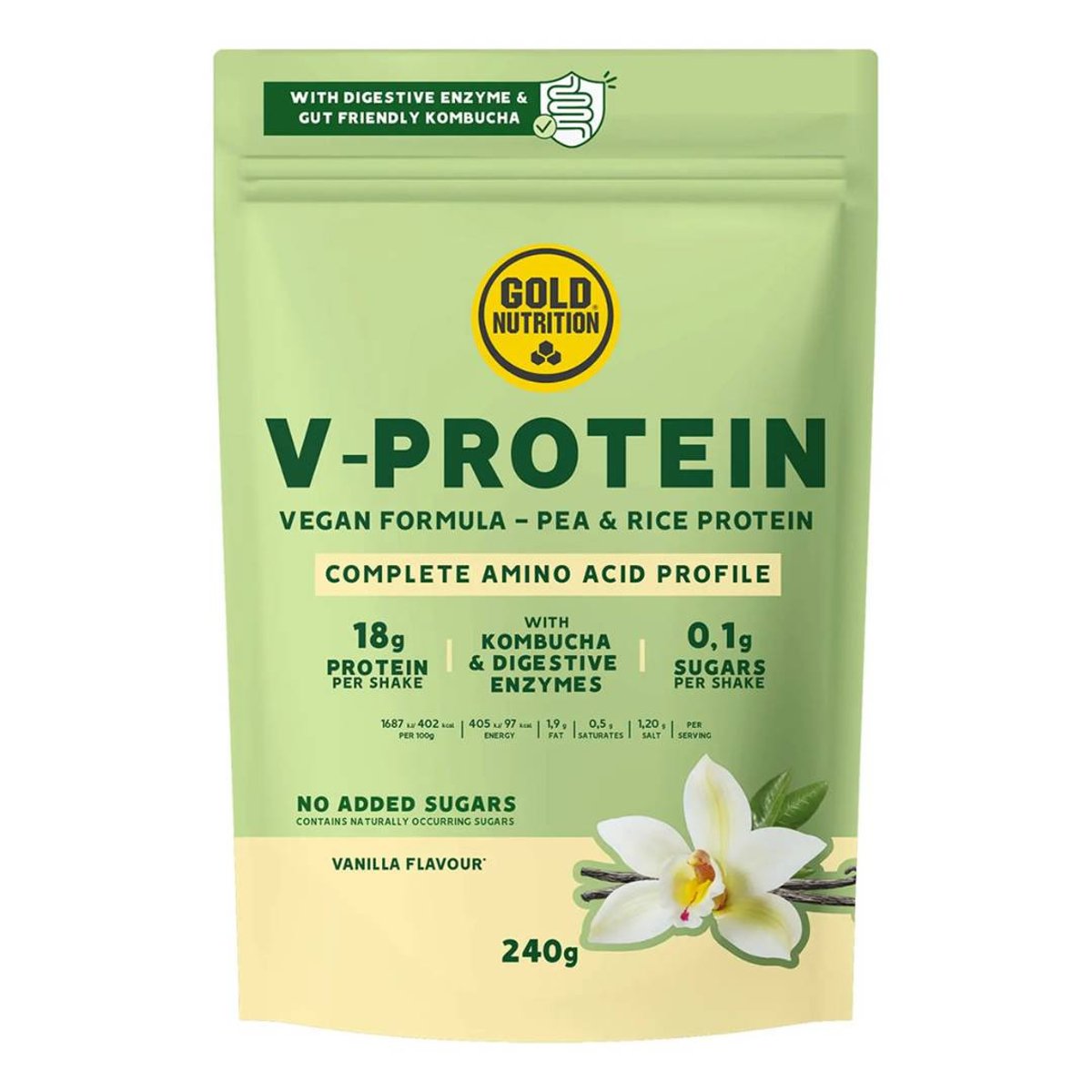 Veganes Protein GoldNutrition V-Protein Kombucha Vanille 240g