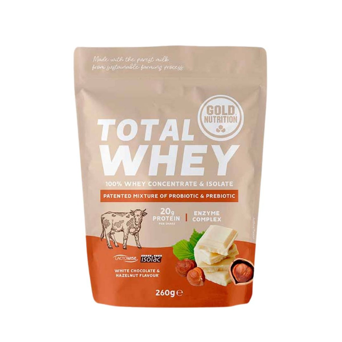 Proteinpulver GoldNutrition Total Whey Weiße Schokolade und Haselnuss 260g