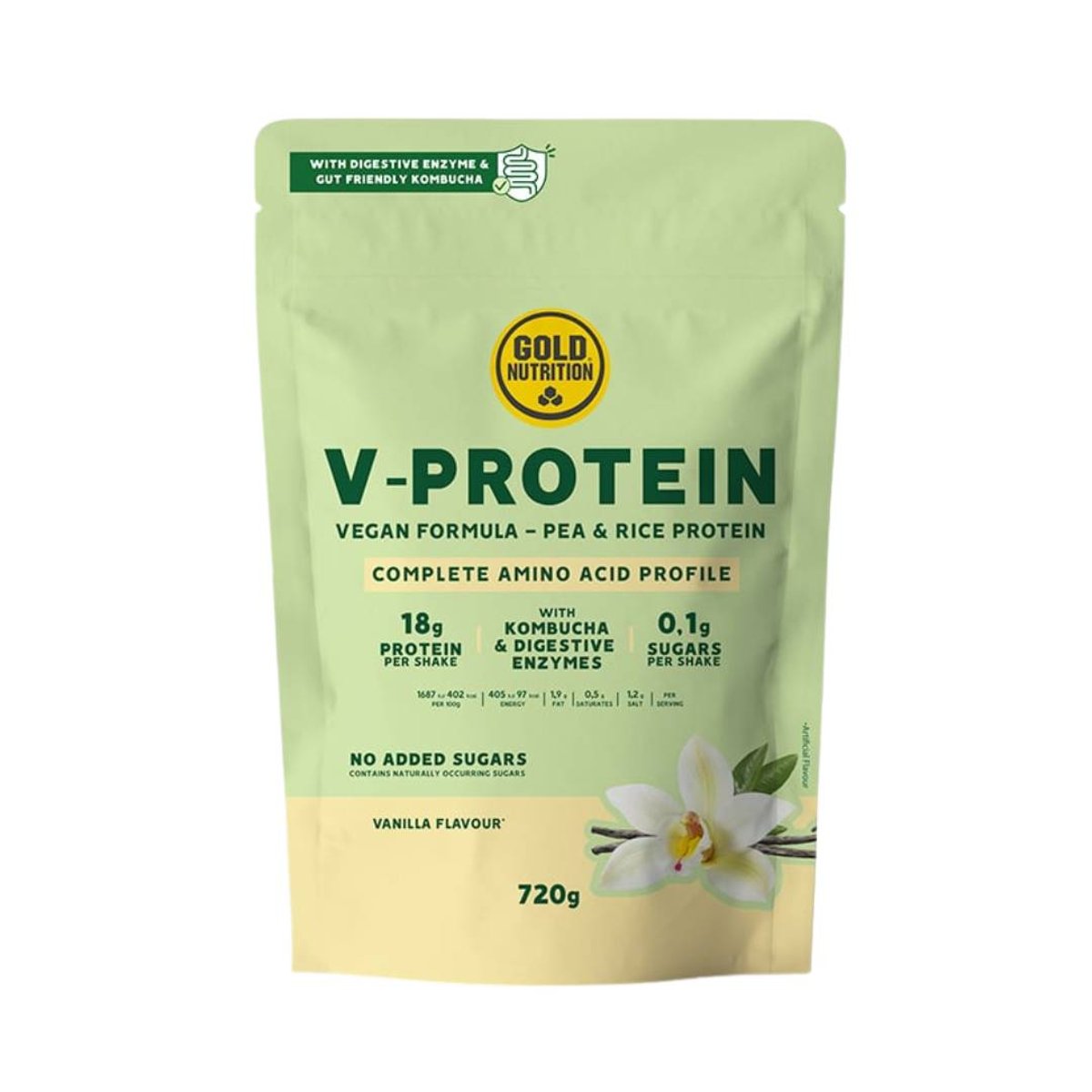 Veganes Protein GoldNutrition V-Protein Kombucha Vanille 720g