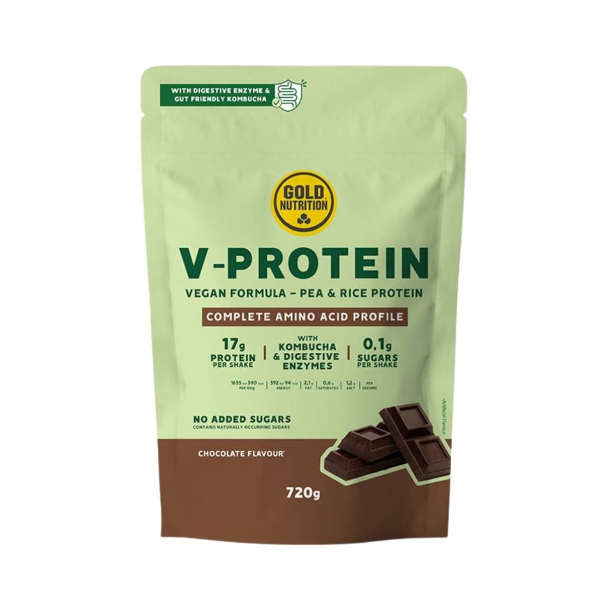 Veganes Protein GoldNutrition V-Protein Kombucha Schokolade 720g