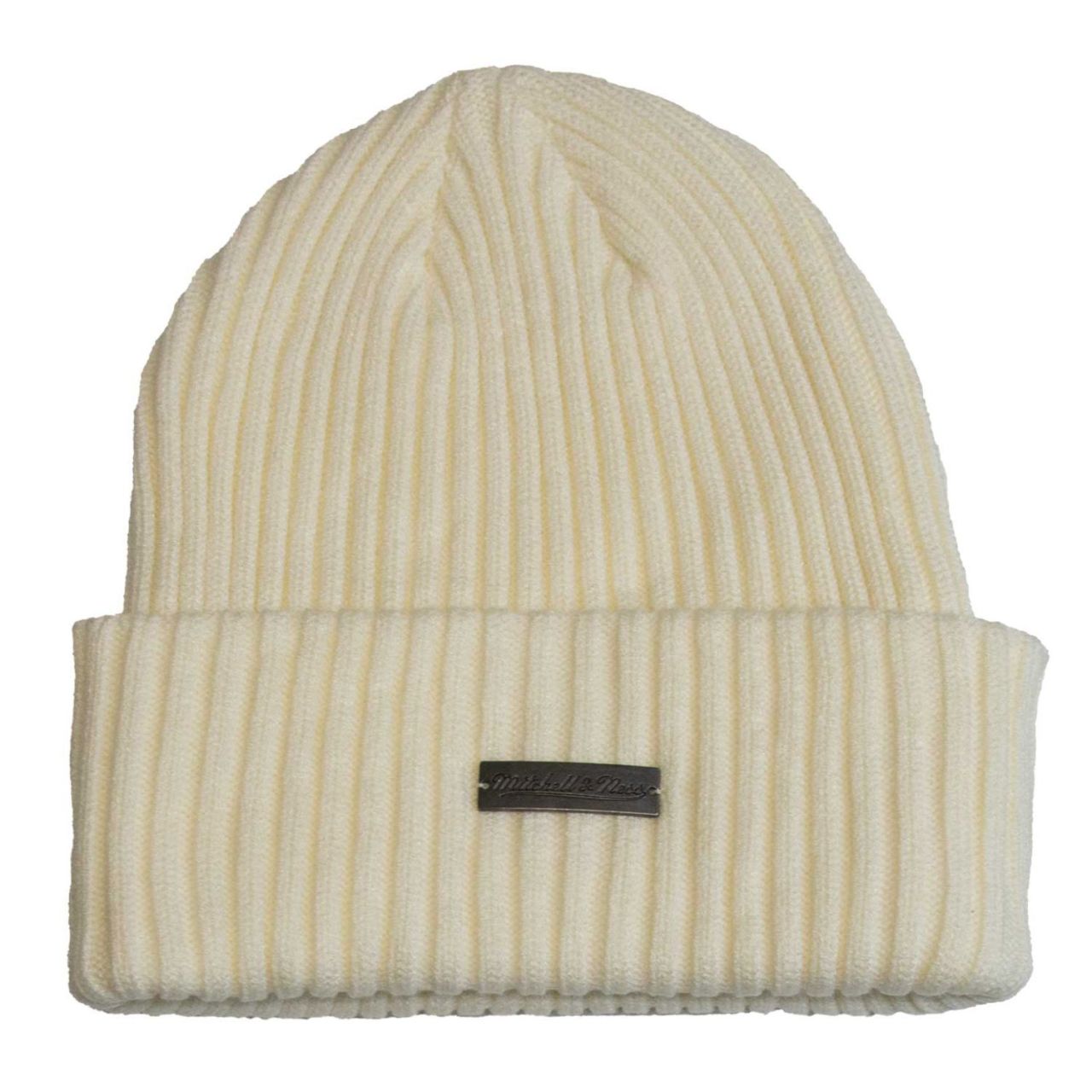 Mitchell & Ness Cuff Knit Wintermütze - METAL LOGO offwhite