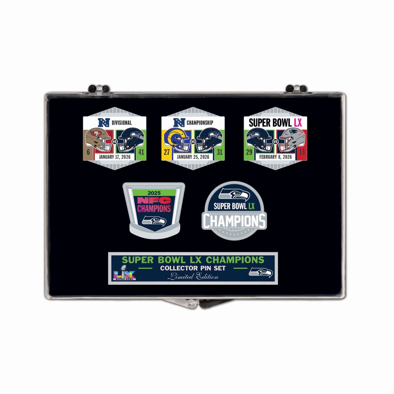 NFL Universal Schmuck Caps 5x PIN SET Seattle Seahawks SB LV