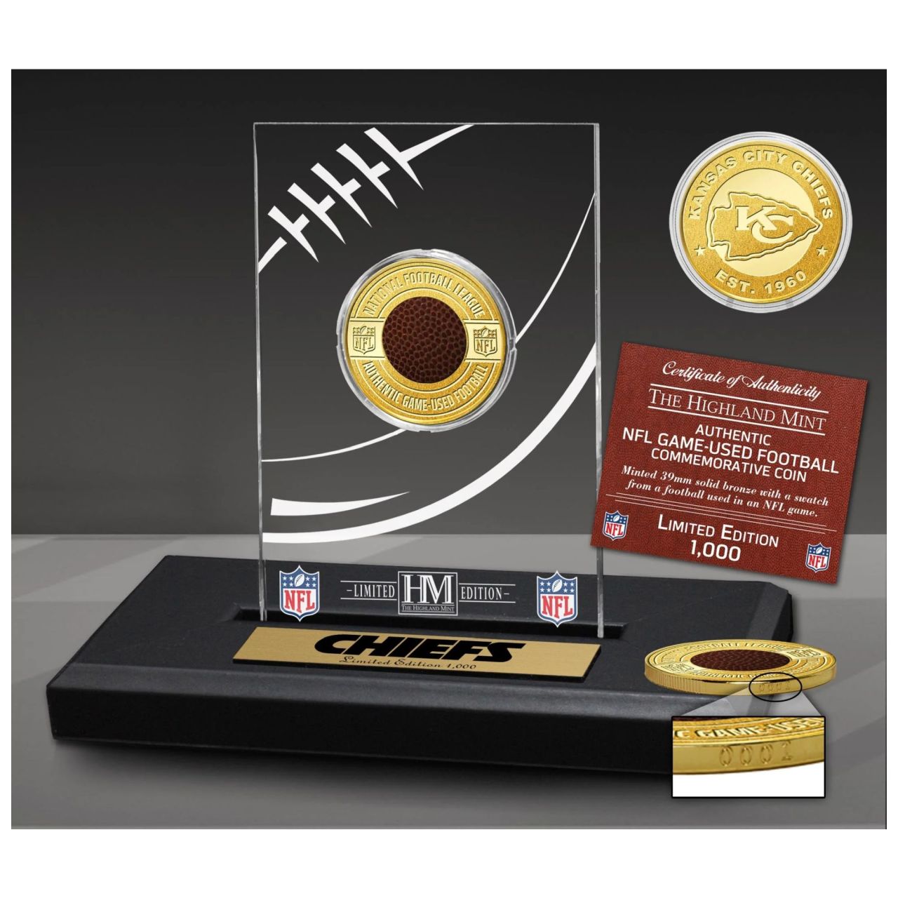 Kansas City Chiefs NFL Game Used Coin Display