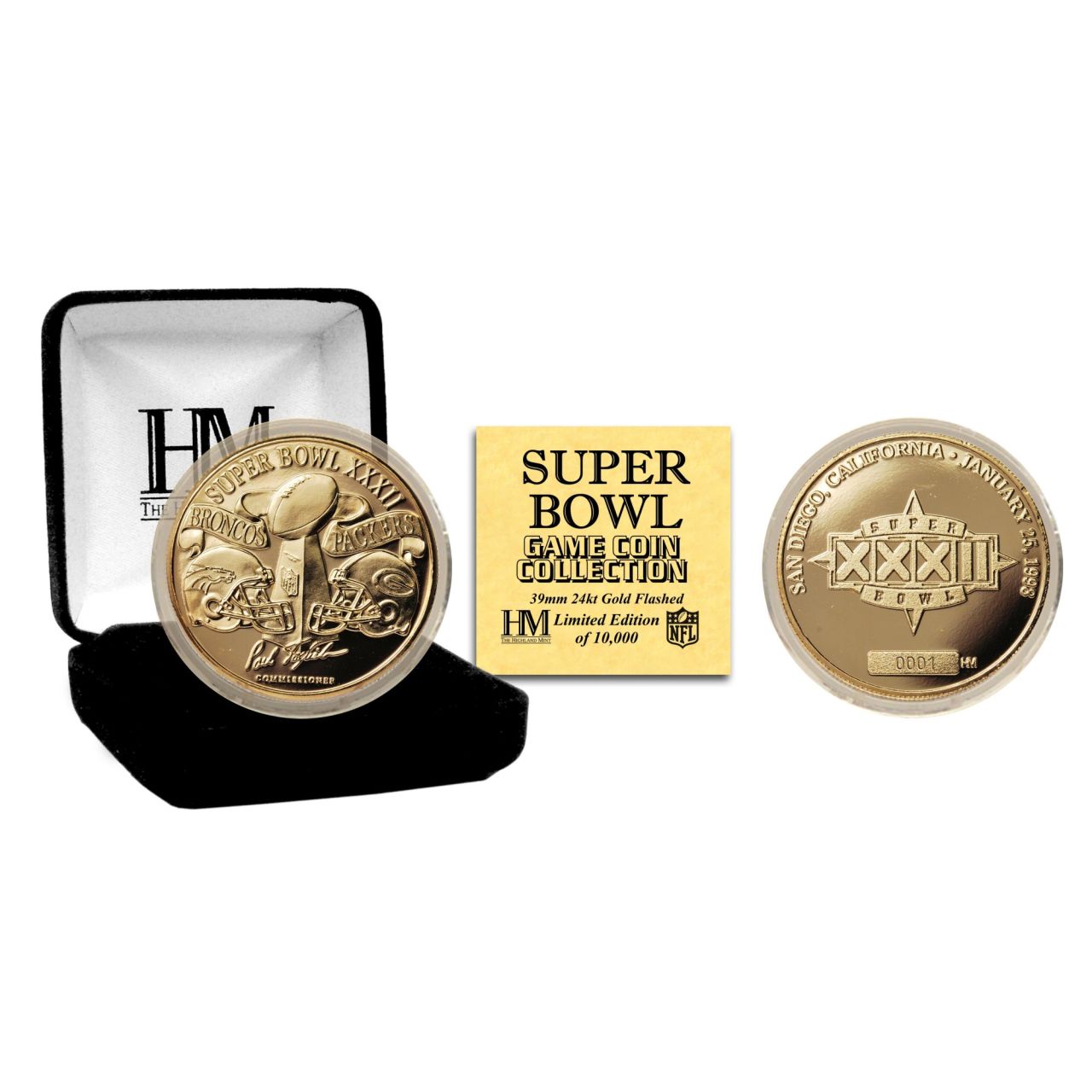 Super Bowl XXXII Gold Flip Coin NFL Münze 39mm, vergoldet