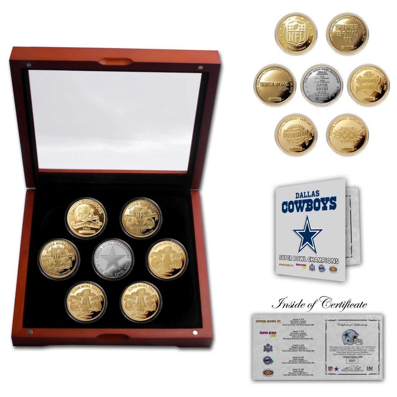 Dallas Cowboys 5-Time Super Bowl Champions 7x Münzen Set