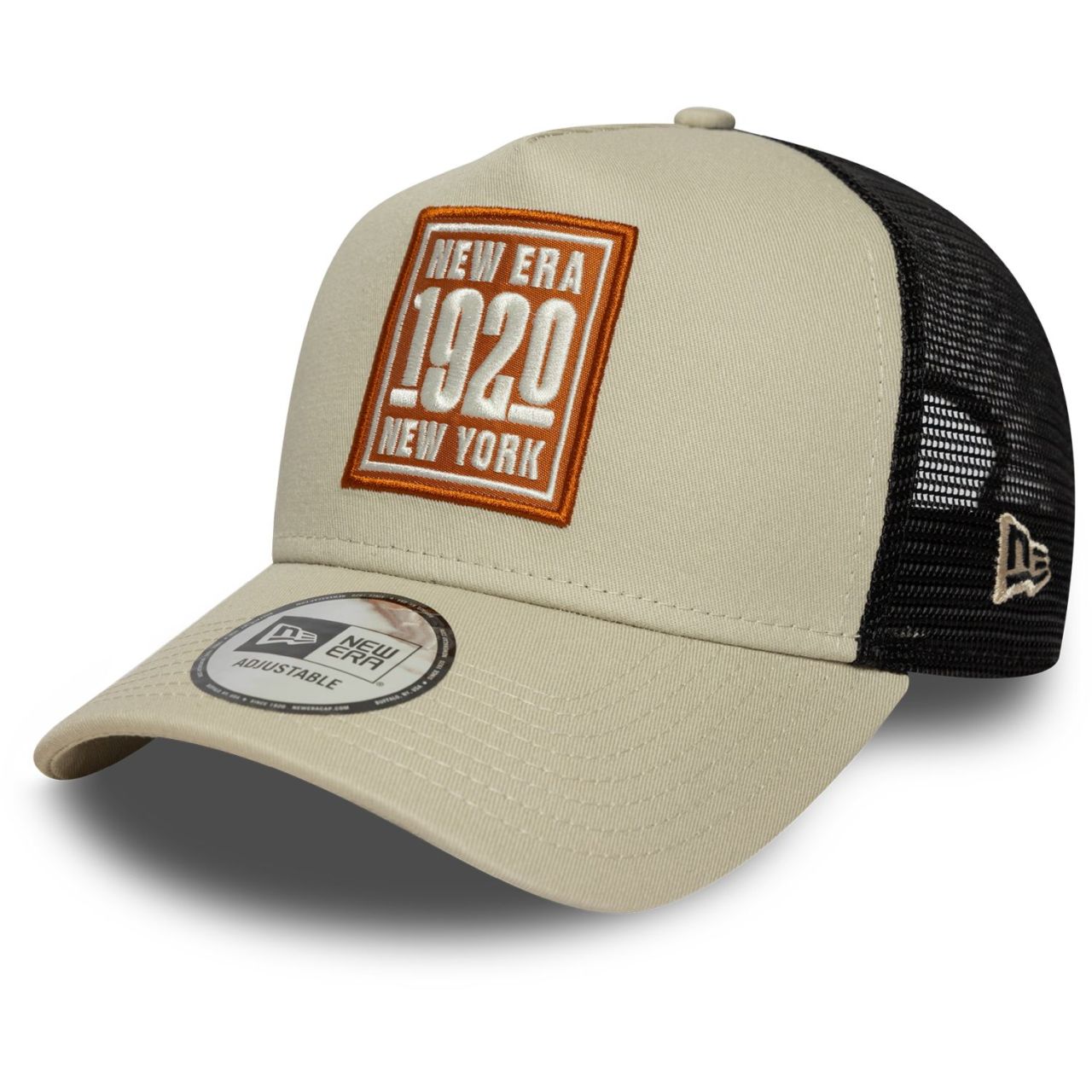 New Era Adjustable A-Frame Trucker Cap - BRAND PATCH stone