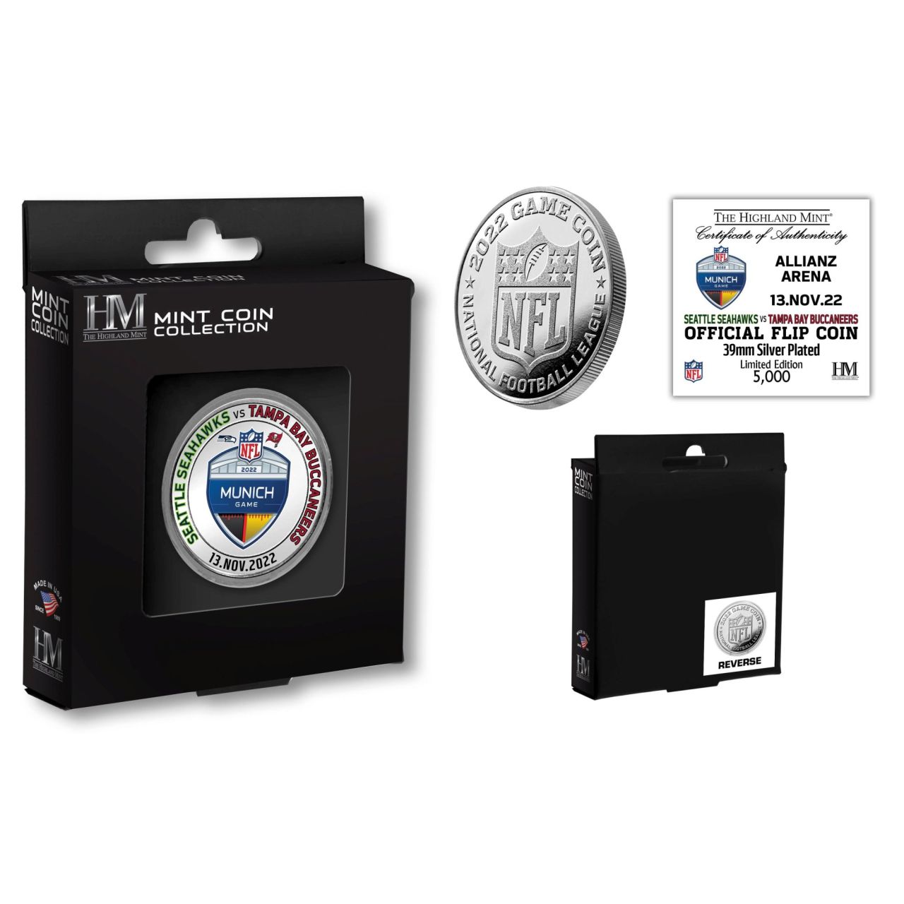 NFL Munich Game 2022 Official Flip Coin (39mm) Münze, silber