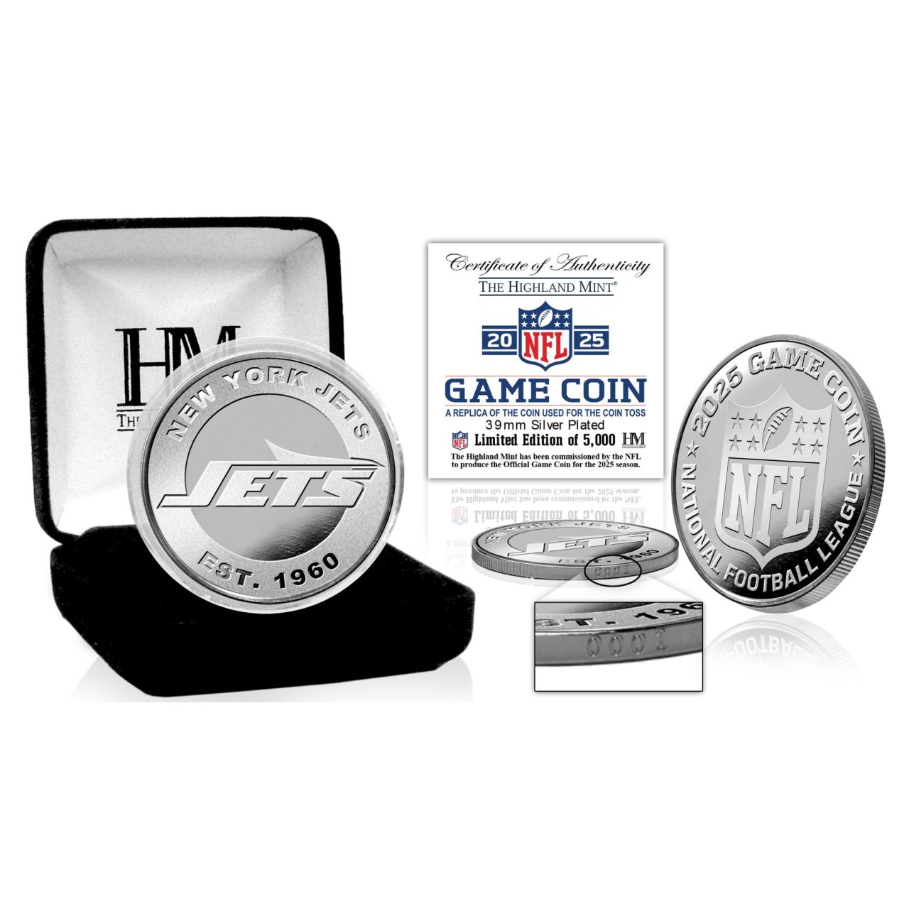 New York Jets 2025 Game Coin (39mm) Münze, silber