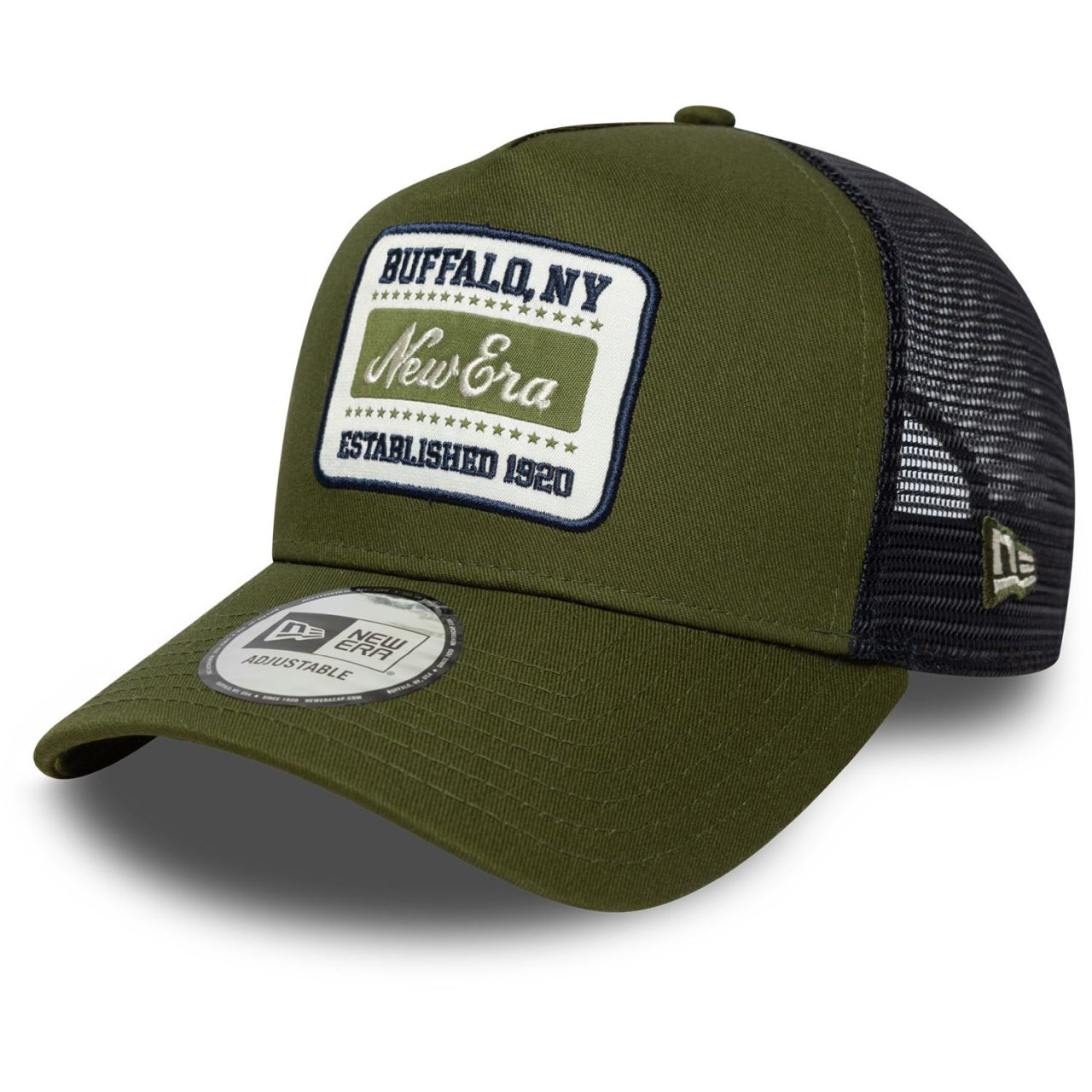 New Era A-Frame Mesh Trucker Cap - BRAND PATCH oliv