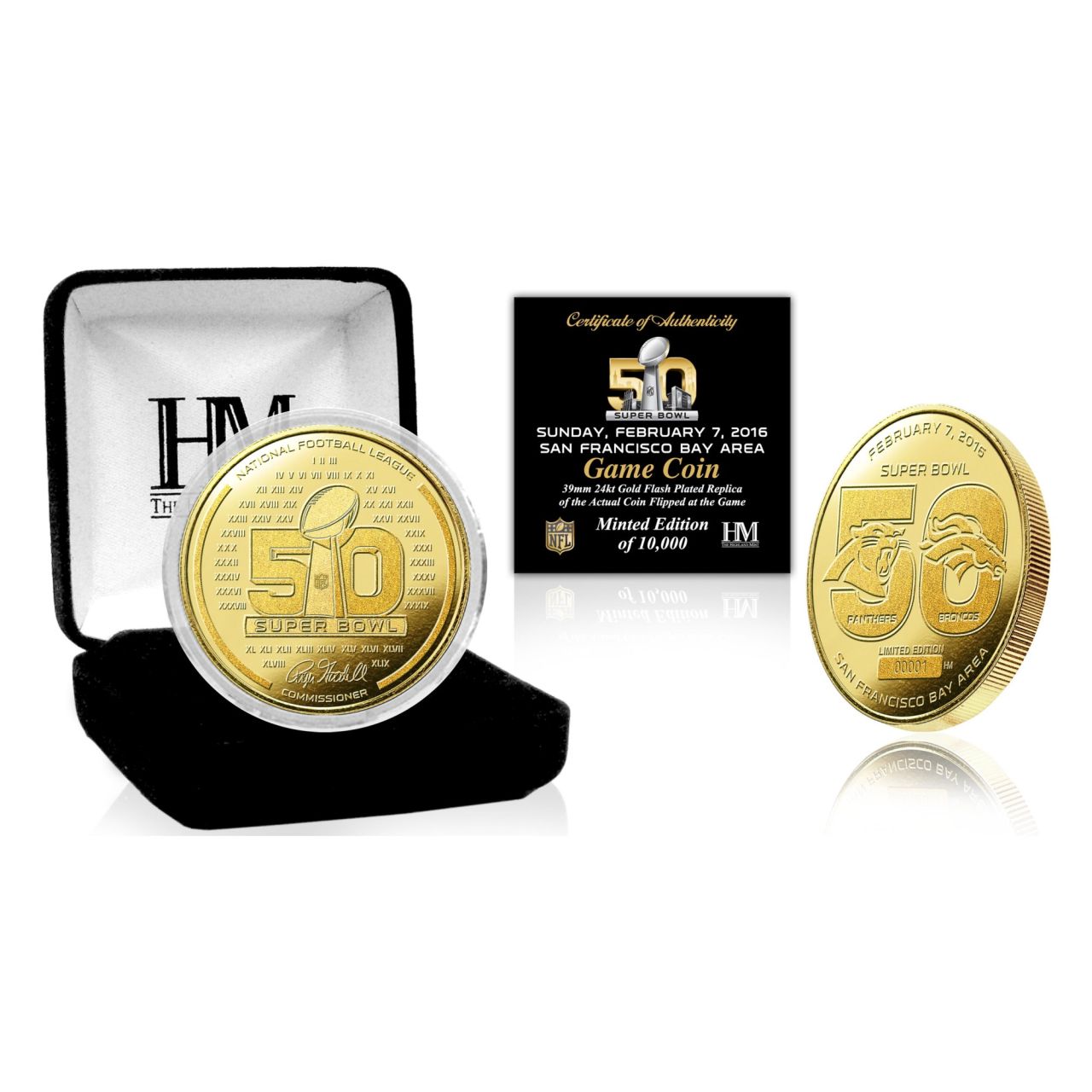 Super Bowl 50 Gold Flip Coin NFL Münze 39mm, vergoldet