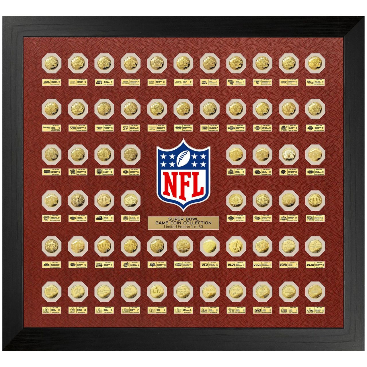 NFL Gold Super Bowl 60x Flip Coin Bild Rahmen Set 90x100cm
