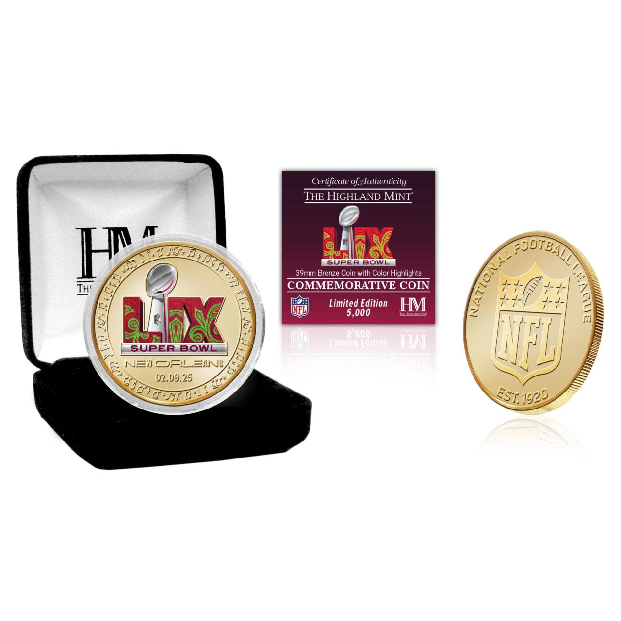 Super Bowl LIX New Orleans Gold Flip Coin NFL Münze 39mm