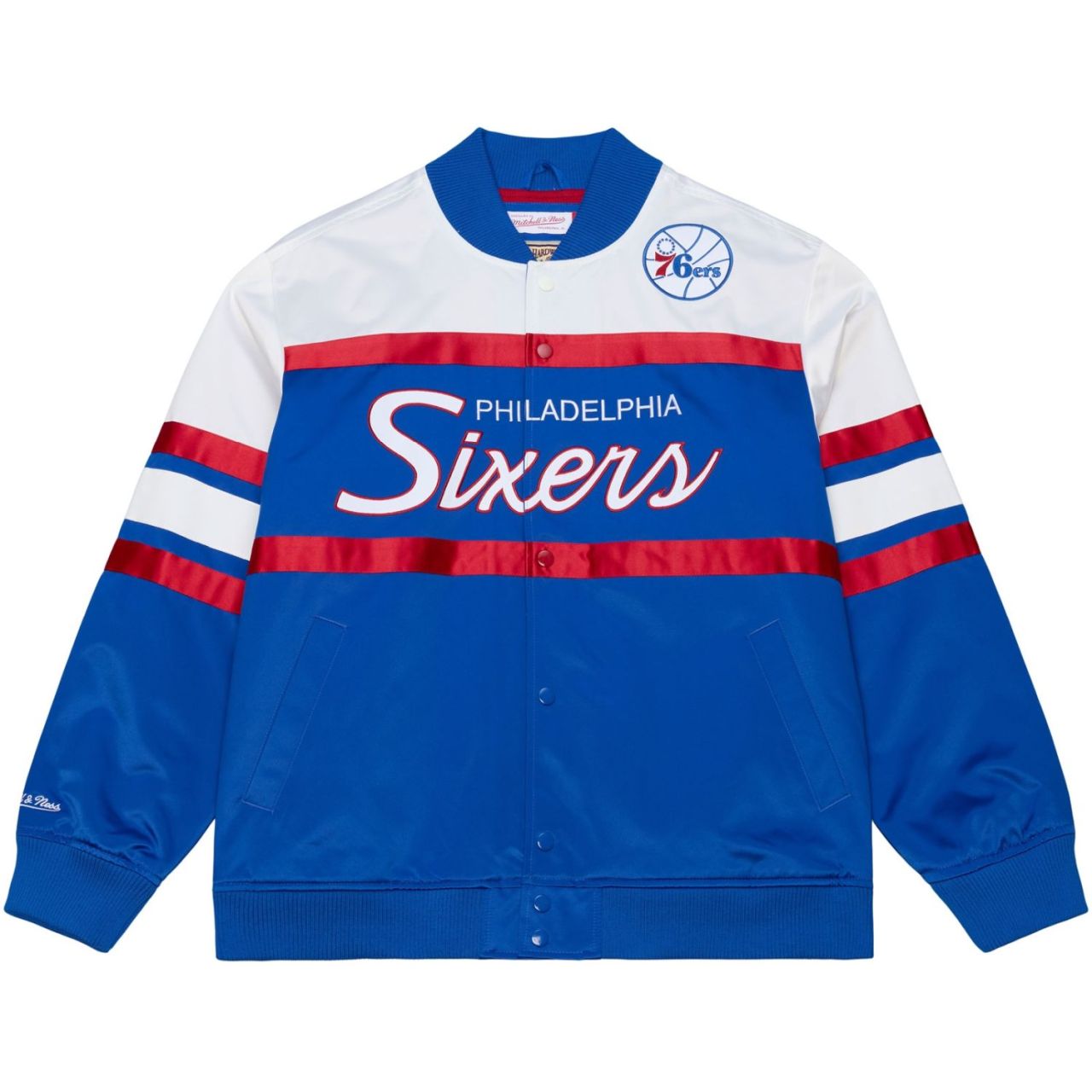 M&N Midweight Satin Varsity Jacke - Philadelphia 76ers