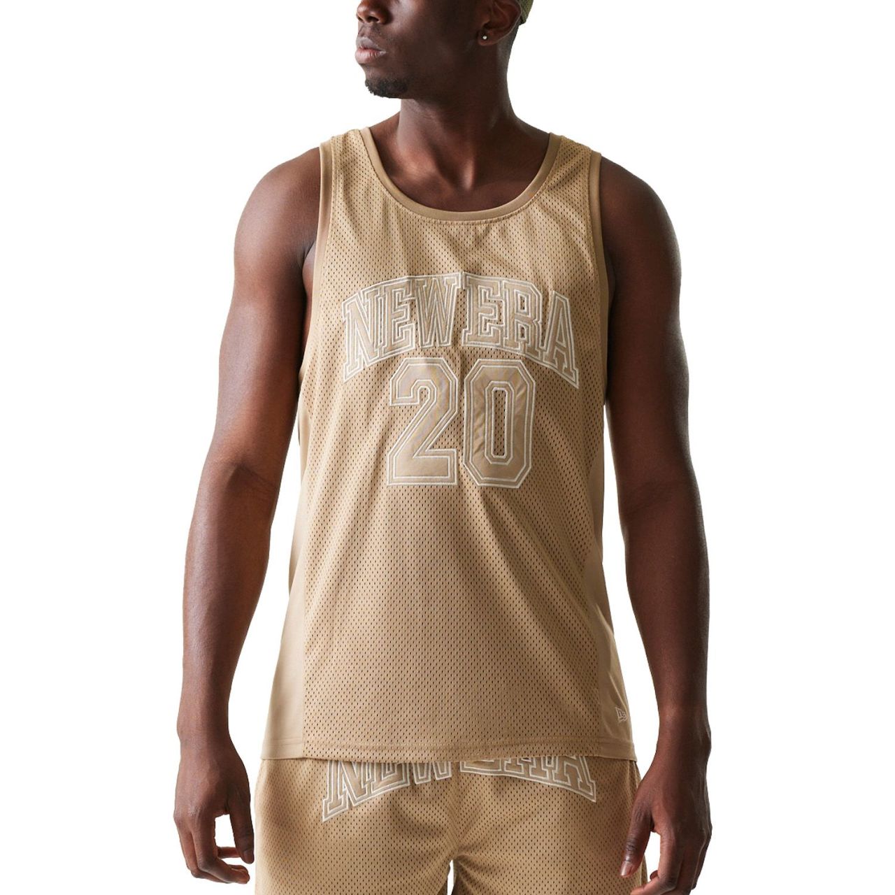 New Era Poly Mesh Tank Top - BRAND LOGO camel beige
