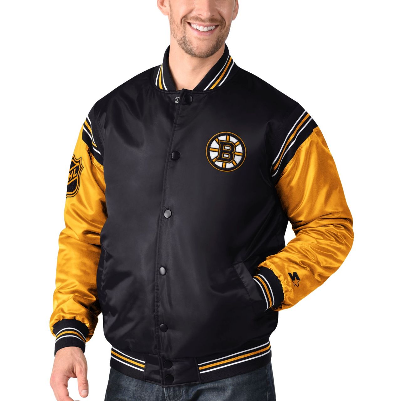 STARTER NHL Boston Bruins ENFORCER Varsity Satin Jacke