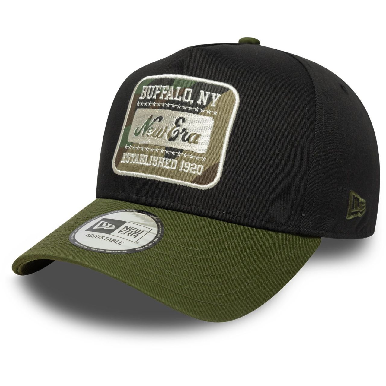 New Era A-Frame Trucker Cap - BRAND PATCH schwarz wood camo