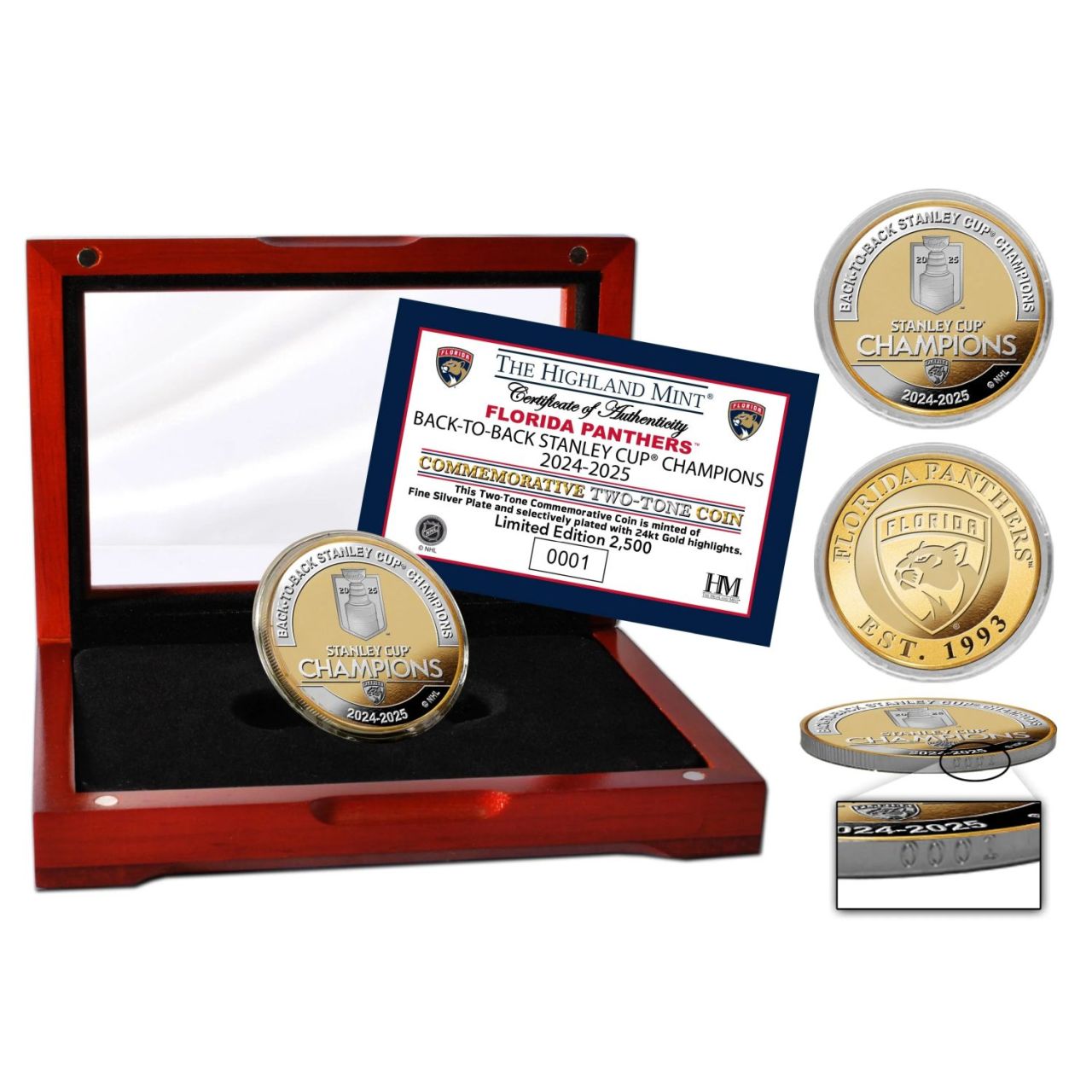 Florida Panthers 2025 NHL Champs Gold Coin (39mm) Box