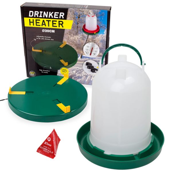 Komplettset: Tränkenwärmer Ø30cm + Geflügeltränke 6 Liter + Vitamin...