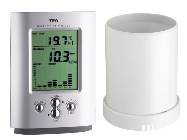 TFA Funk Regenmesser Monsun, digitale Temperatur- und Niederschlags...