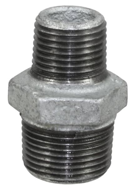 Temperguss Reduziernippel 1/1 x 1/2 Zoll, AG-AG, beidseitig mit Auß...