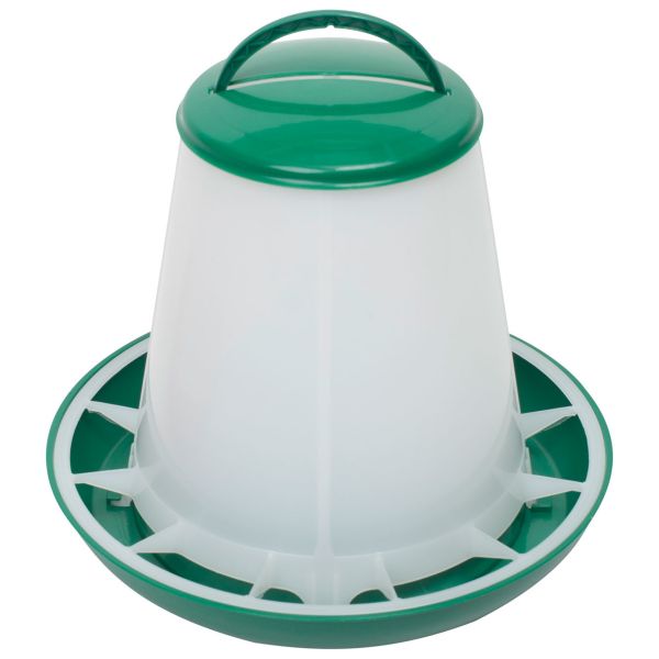 Geflügel-Futterautomat 1kg grün, mit Deckel und Aufhängung, Futtert...