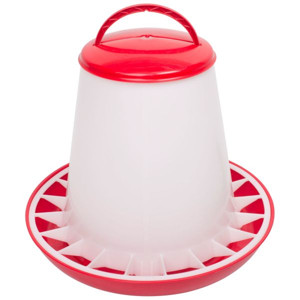 Geflügel-Futterautomat 6kg rot, mit Deckel und Aufhängung, Futtertr...