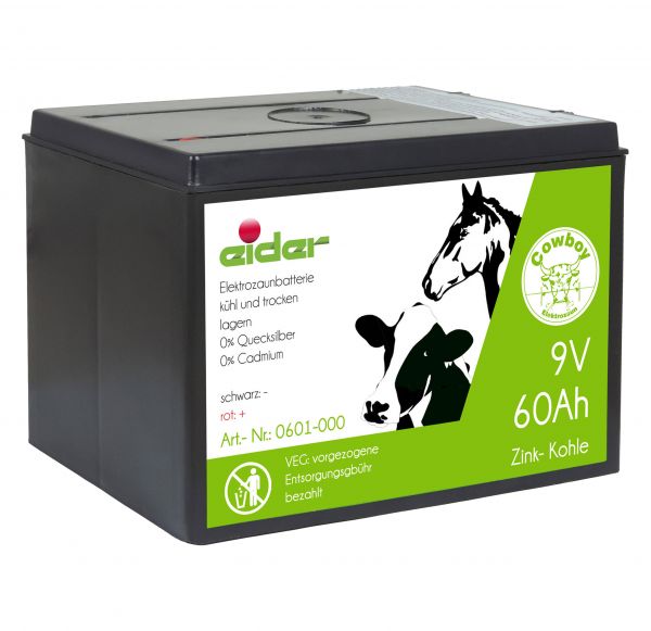 Eider Zink Kohle 9V - 60 Ah Weidezaunbatterie - Batterie für Weidez...