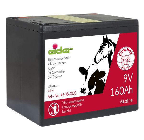 Eider Alkaline 9V - 160 Ah Weidezaunbatterie - Batterie für Weidezäune