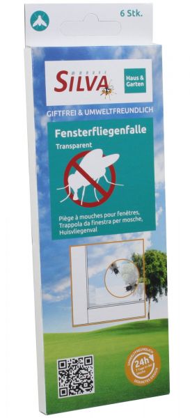 Silva 6x Fenster-Fliegenfalle Transparent, 19cm, transparente Klebe...