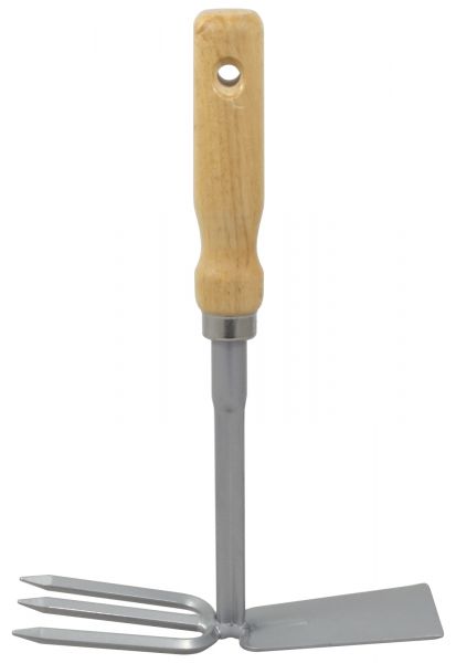 Hand-Doppelhacke, 3 Zinken, Metall, mit Holzgriff, Unkrauthacke, Ga...