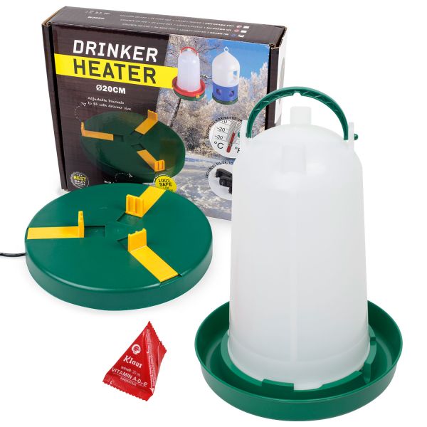 Komplettset: Tränkenwärmer Ø20cm + Geflügeltränke 3 Liter + Vitamin...