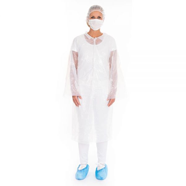 Hygostar Besucherset PE 4-teilig: Kittel + Haube + Mundschutz + Übe...