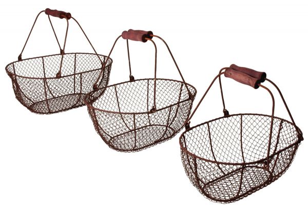 Esschert Design Drahtkörbe 3er-Set antikbraun WB5, Erntekorb, Deko...