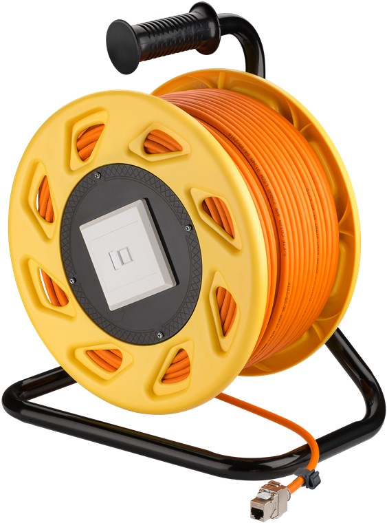 Mobile RJ45 Netzwerk Kabeltrommel hochwertig geschirmtes halogenfreies CAT 7A S/FTP (1000MHz) Installationskabel auf robuster Kabeltrommel