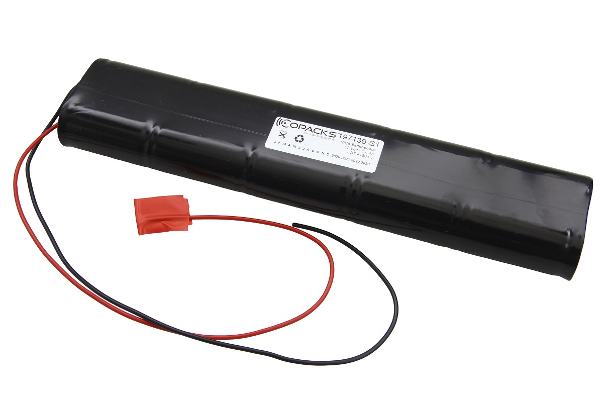 CoPacks NC Akku Not- und Sicherheitsbeleuchtung - Sub C-Size - 12 V 1800 mAh 227x45x22,5 mm (offenes Ende)