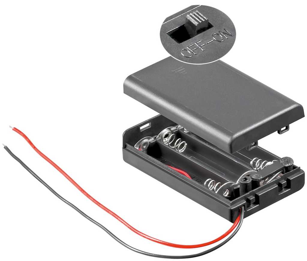 Batteriehalter für 3x Micro mit Deckel und Schalter wasserabweisend, mit losen Kabelenden – Batteriehalter AAA Micro, Batterie Halterung Elektronik (Kunststoff)