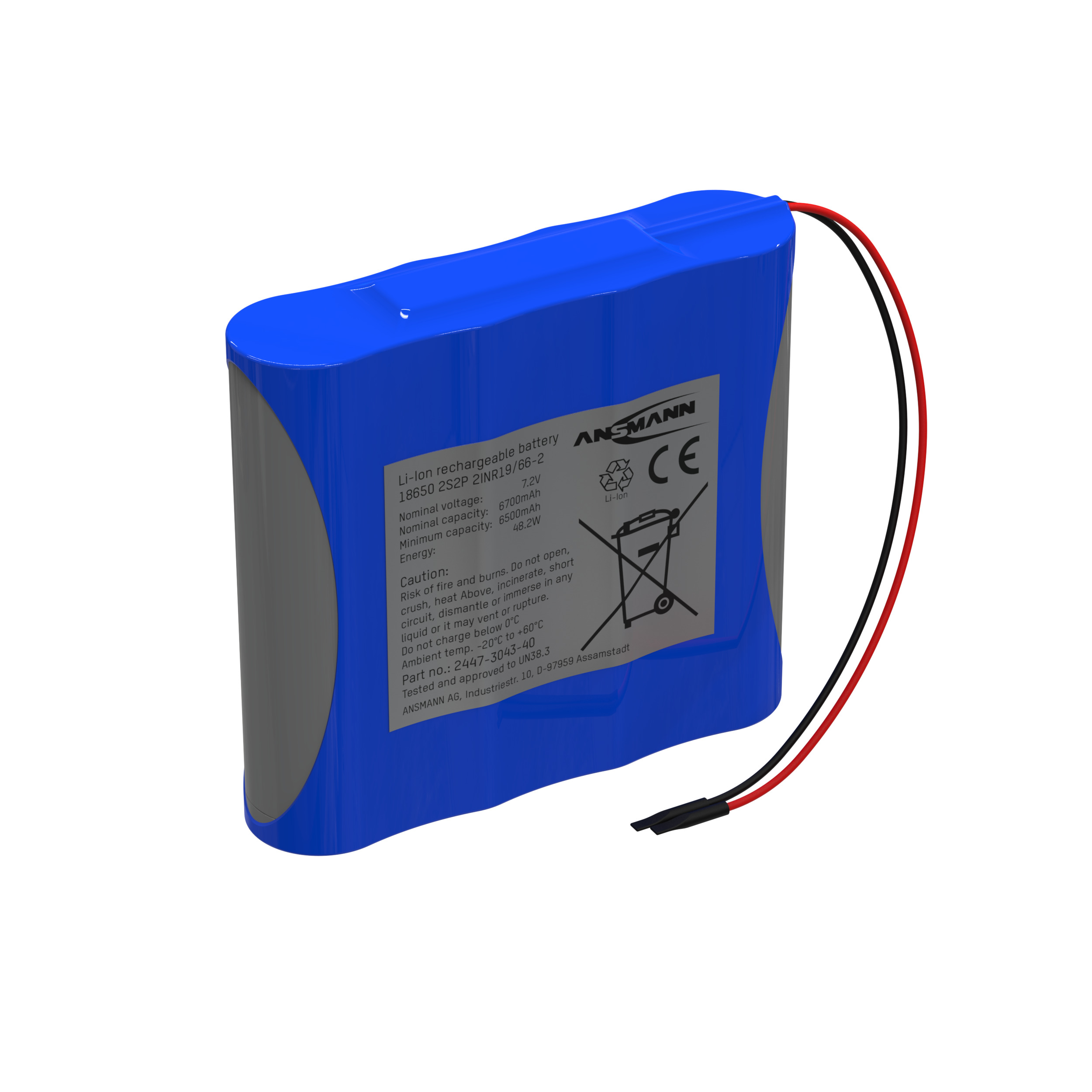 Lithium-Ionen Akkupack 7,2 V/6700 mAh/2S2P, ideal für mobile Anwendungen