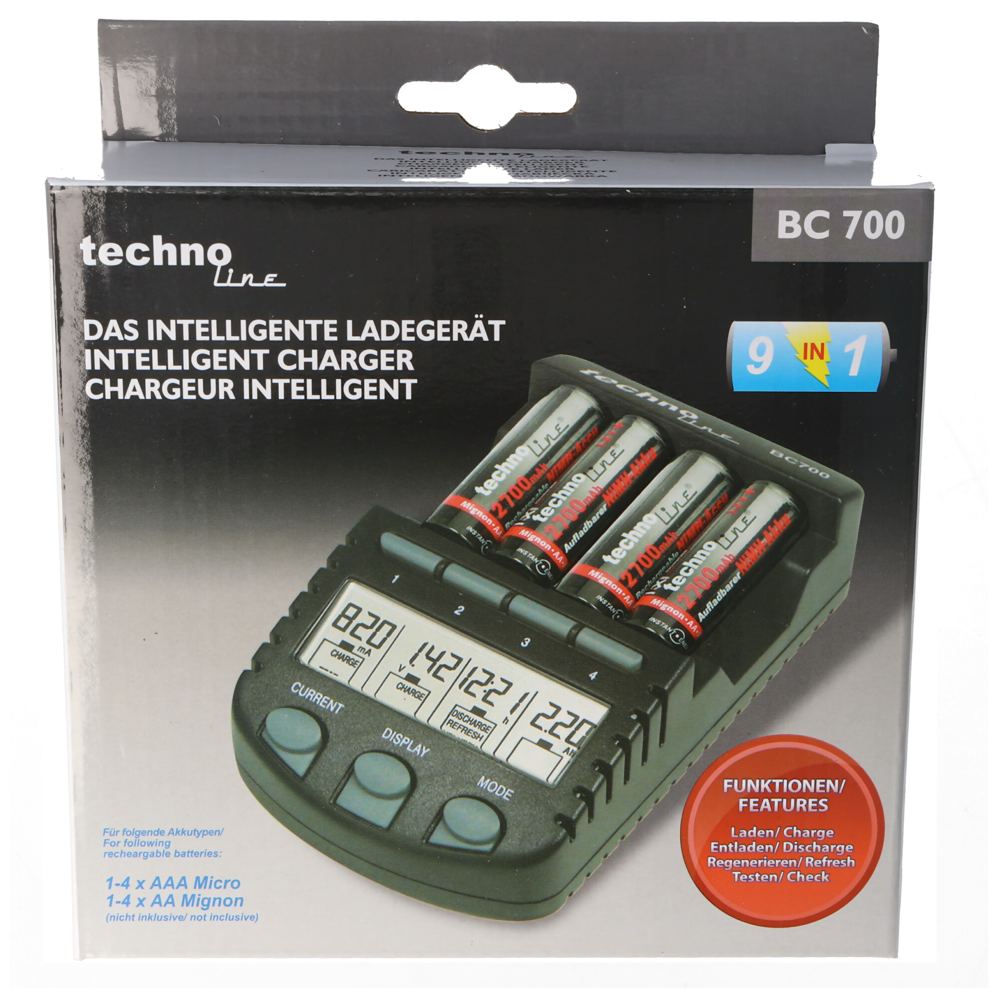 BC-700 Schnell-Ladegerät mit LCD-Display und Entladefunktion