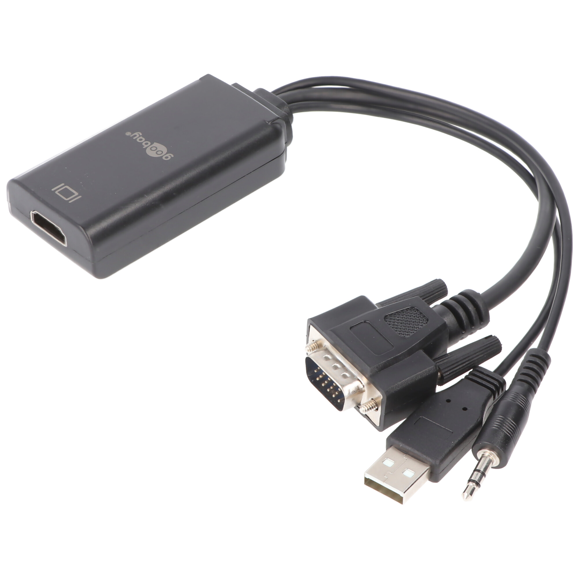 Goobay VGA/HDMI™-Adapterkabel - VGA-Stecker (15-polig) + Klinke 3,5 mm Stecker (3-Pin, stereo) > USB 2.0-Stecker (Typ A)