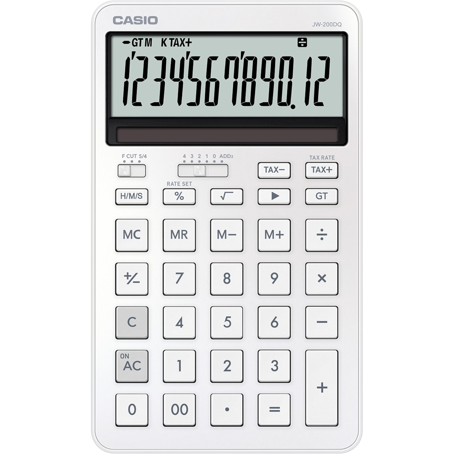Casio JW-200DQ-WE Taschenrechner, weiß, 12-stellig, LCD, Solar- und Batteriebetrieb