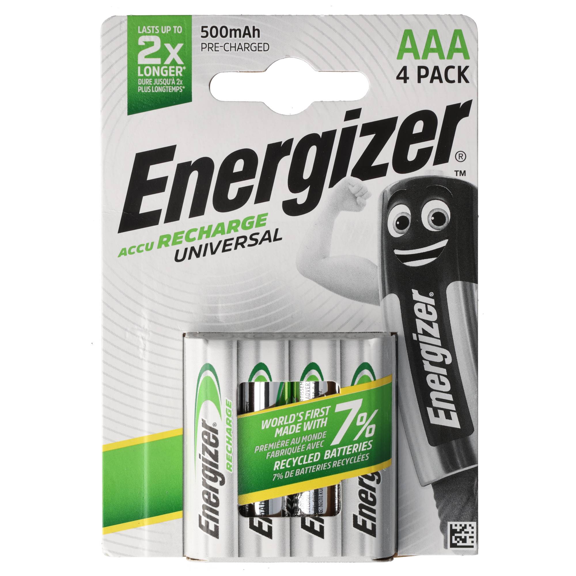 Energizer Akku NiMH, Micro, AAA, HR03, 1.2V/500mAh Universal, Pre-charged, Retail Blister (4-Pack)