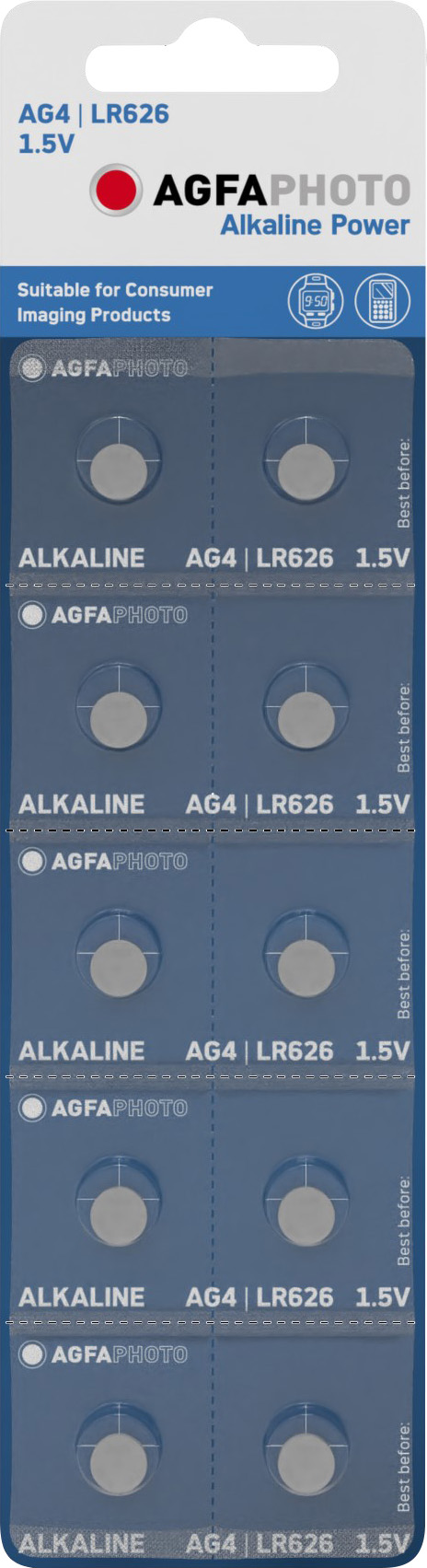 AG4 Agfaphoto Batterie Alkaline, Knopfzelle, LR626, AG4, 1.5V Power, Retail Blister (10-Pack)