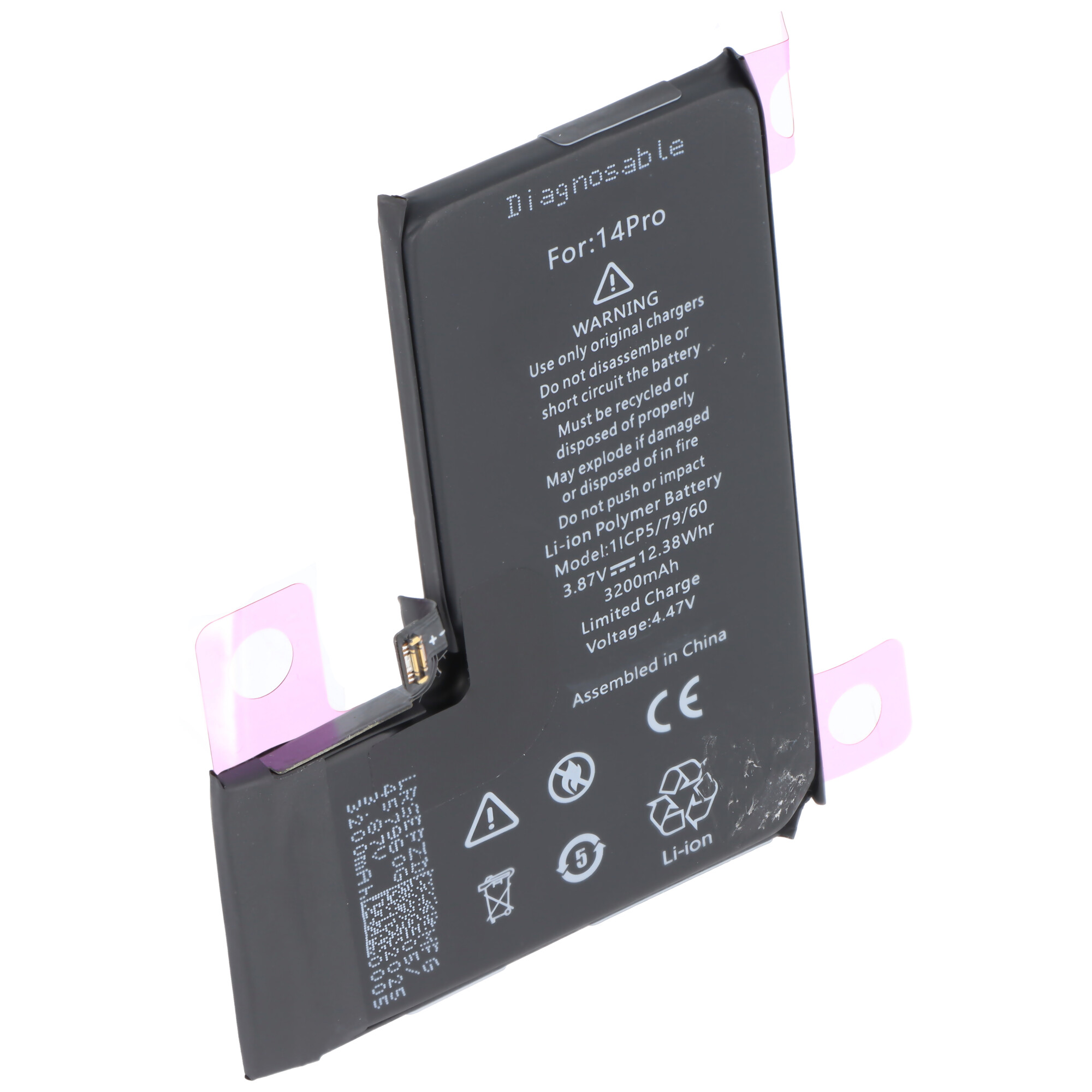 Akku passend für Apple iPhone 14 Pro, diagnostizierbar, Li-Polymer, 3,87V, 3200mAh, 12,38Wh, ohne Werkzeug