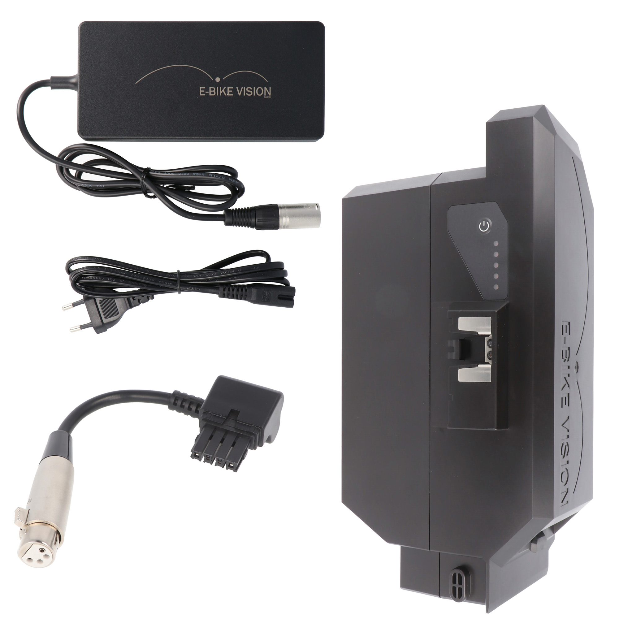 Set E-Bike Akku nur passend für den Panasonic Next Generation 36V 19Ah 691Wh Version NKY467B2 mit Ladeadapter und E-Bike Vision Power Pack Schnell-Lader 4A/36V