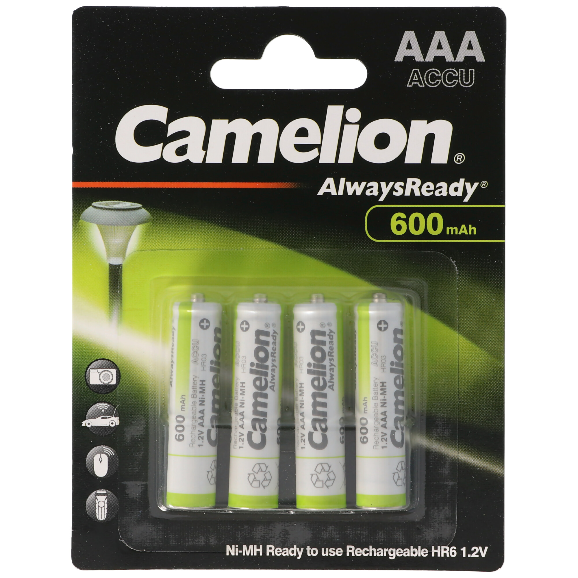 AAA, Micro LR3, HR03, NiMH Akku mit 600mAh in 4er Blisterverpackung, Always Ready mit geringer Selbstentladung, Ready to Use Akku