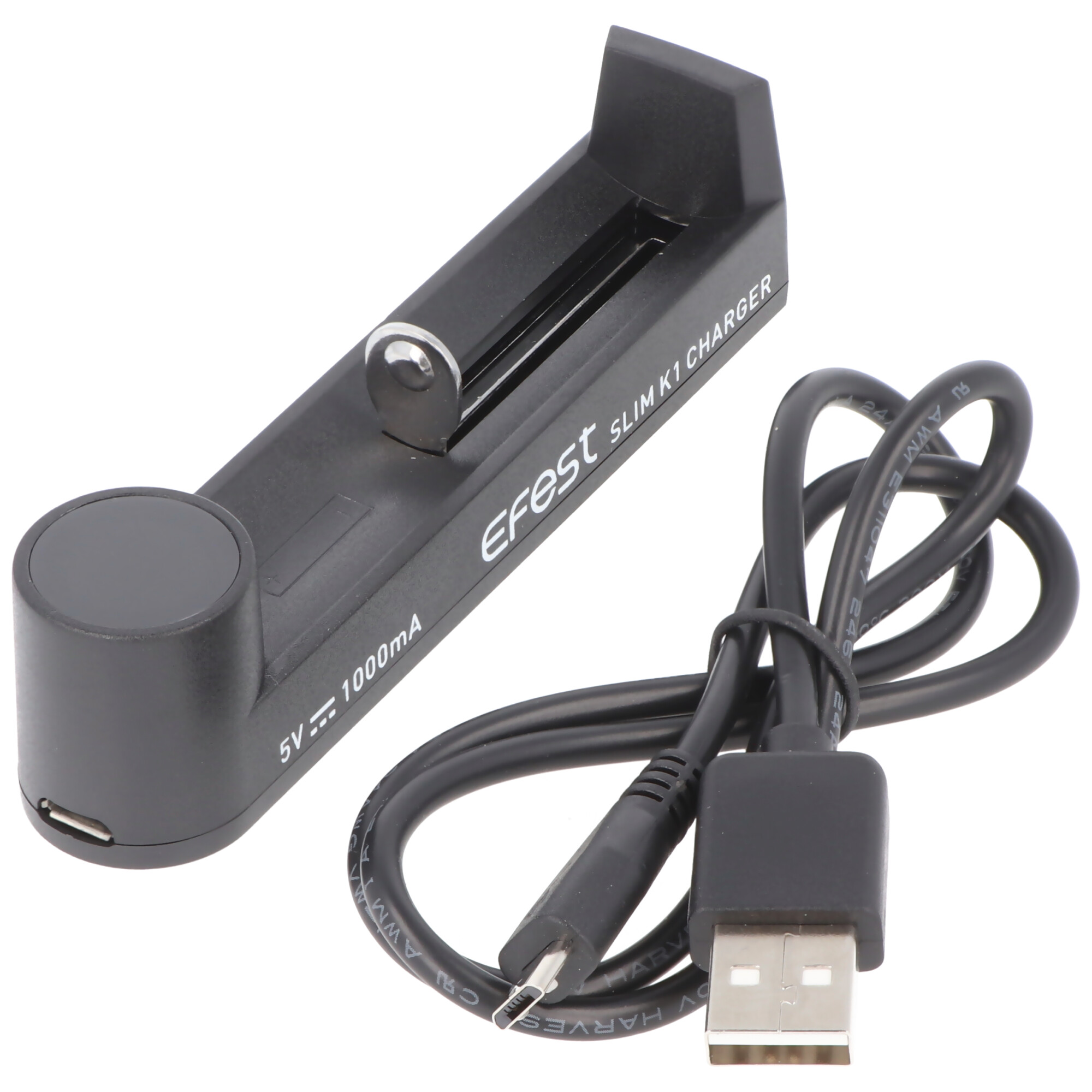 Schnell-Ladegerät Efest SLIM K1 für Li-Ionen Akku 18650 21700, lädt max. Länge 72mm