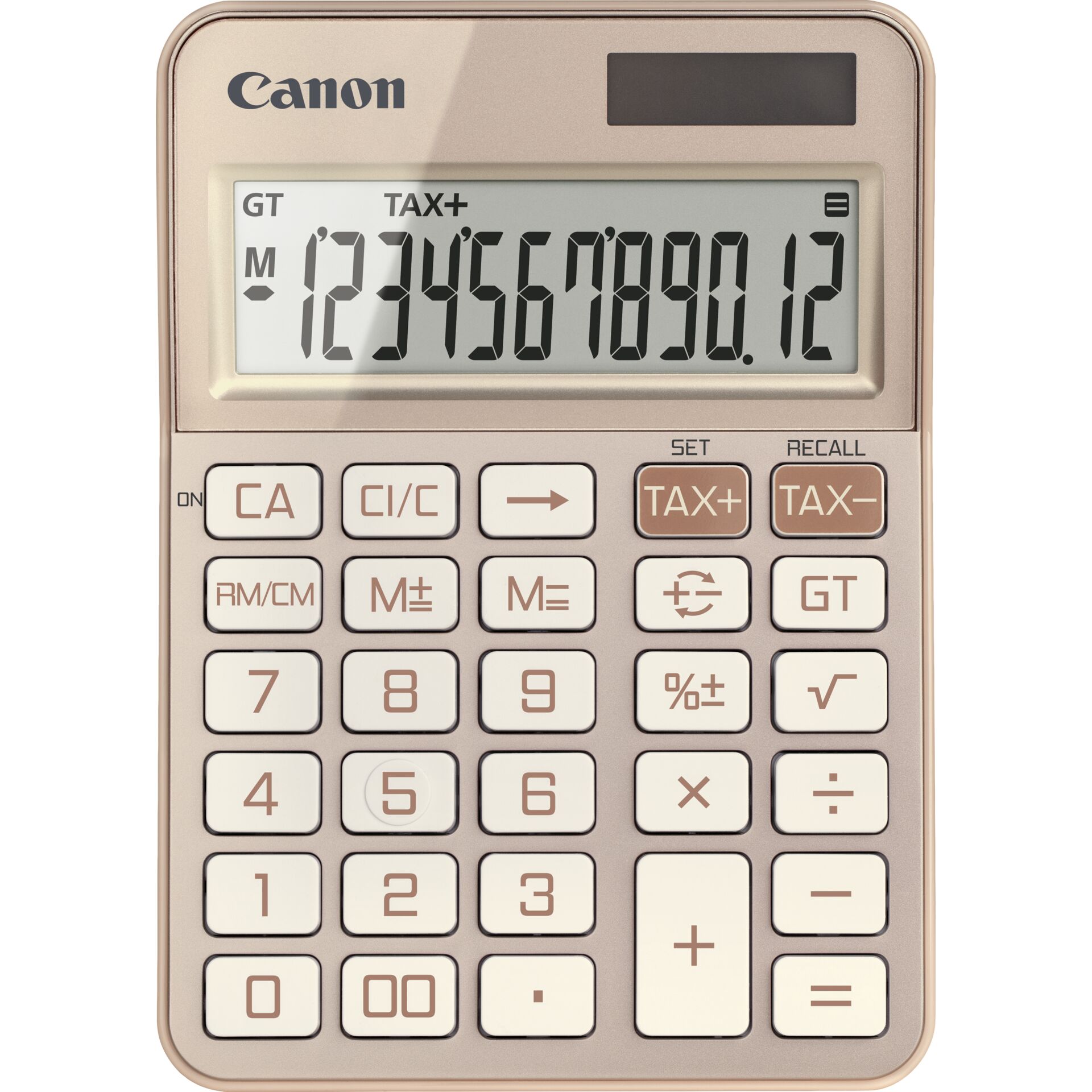 Canon KS-125KB-RG Tischrechner Roségold, 12-stelliges neigbares LCD-Display, Solarbetrieb