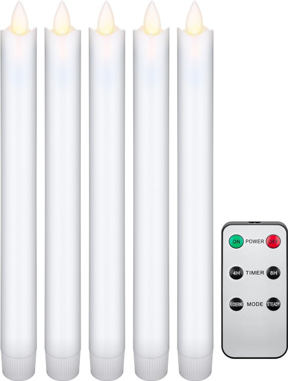 5er-Set weiße LED-Echtwachs-Stabkerzen inklusive Fernbedienung, die schöne und sichere Lichtlösung für Haus, Loggia, Büro, Schule, Kindergarten, Weihnachtsfest etc., inklusive Batterien